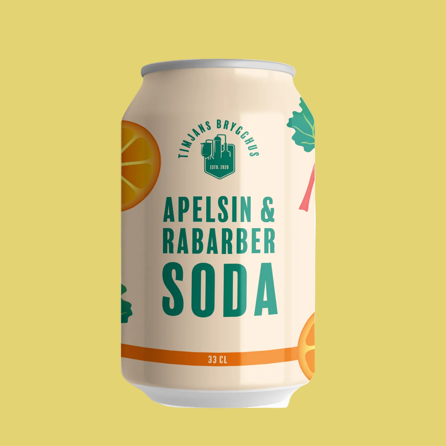 Timjan's Brygghus Apelsin & Rabarbersoda, burk, 330 ml. NYHET