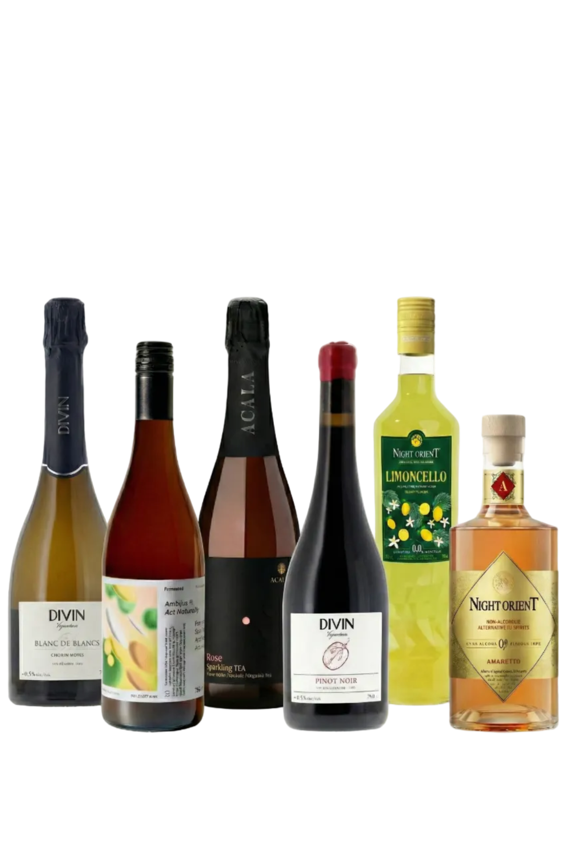 Non-alcoholic wine box no. 4. The sommeliers choice. Star restaurant at home! 6 different non-alcoholic premium drinks with 6 different servings!