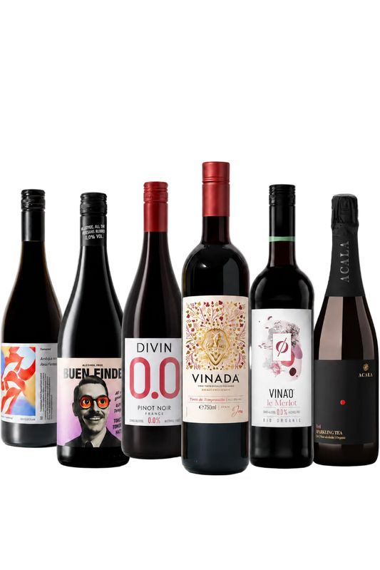 BLANDINGSESKE Alkoholfrie Røde favoritter - 6 rødviner for ulike anledninger. Utforsk, prøv og match til din favorittmat