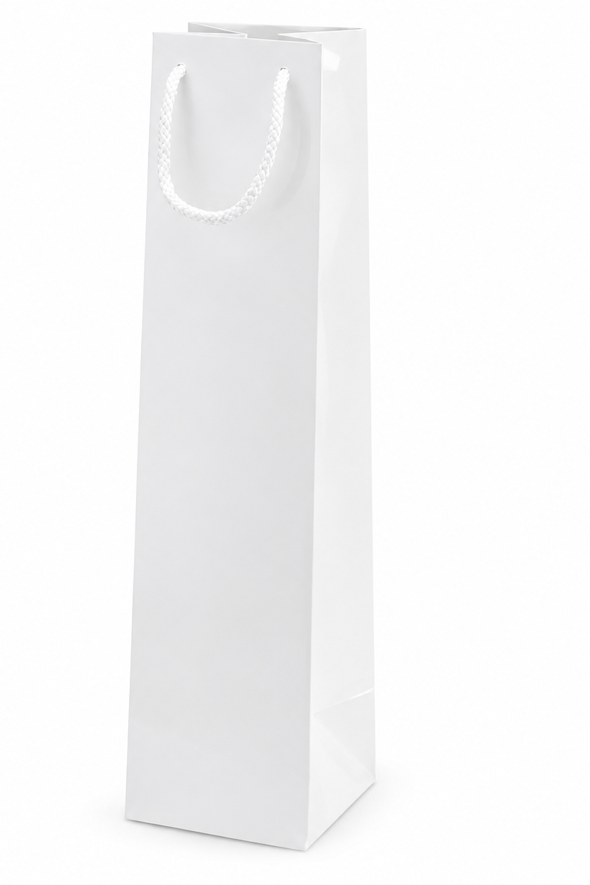 Flaskeveske «Glossy white». Gavepose til vinflaske.