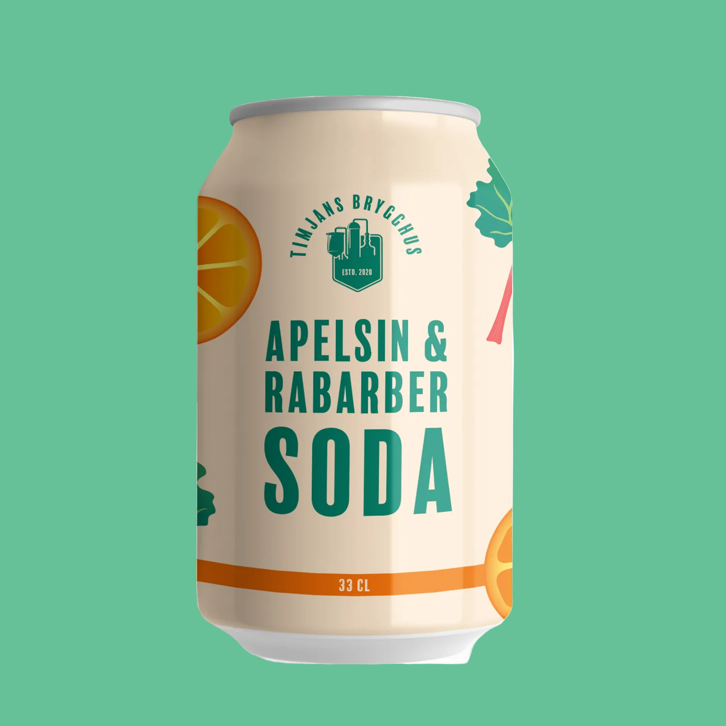Timjan's Brygghus Apelsin & Rabarbersoda, burk, 330 ml. NYHET