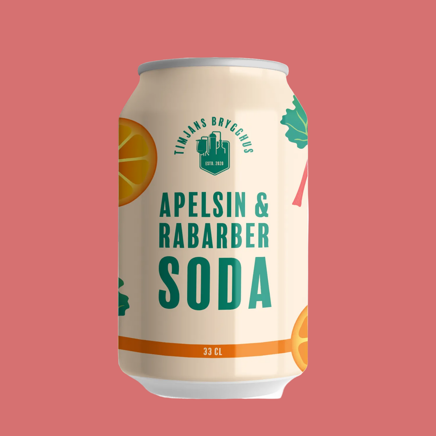 Timjan's Brygghus Apelsin & Rabarbersoda, burk, 330 ml. NYHET