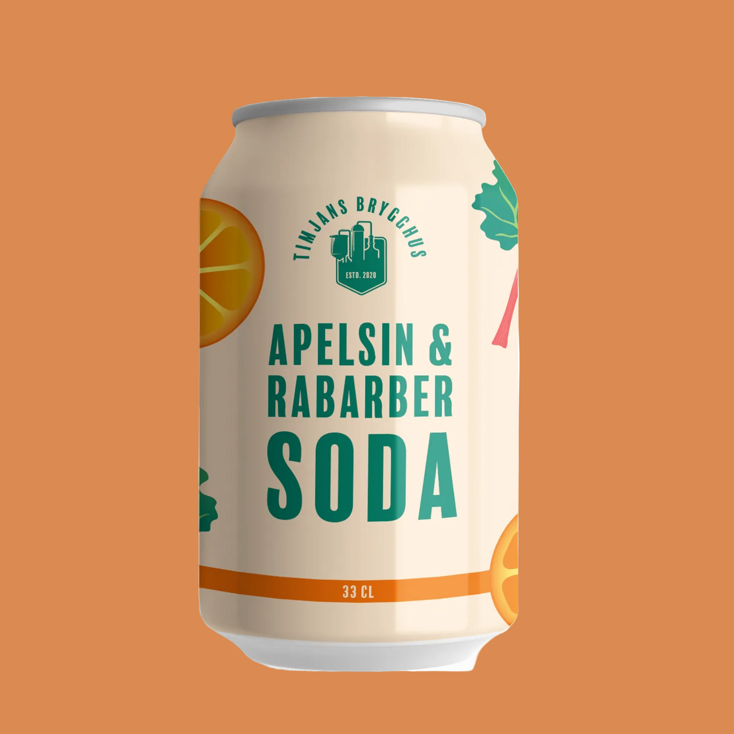 Timjan's Brygghus Apelsin & Rabarbersoda, burk, 330 ml. NYHET