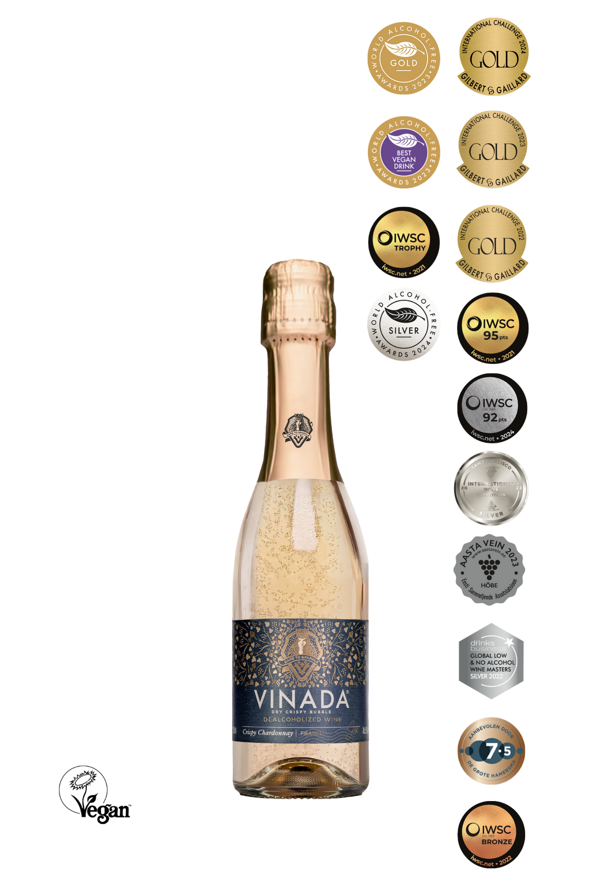VINADA Alkoholfri Crispy Chardonnay, piccoloflaska 200 ml